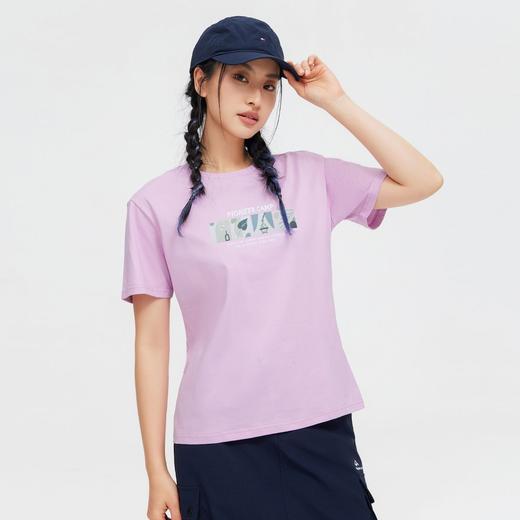 【618特价】拓路者纯棉夏季圆领女式T恤简约印花百搭短袖户外运动体恤衫 商品图4