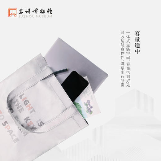苏州博物馆 本馆20周年纪念单肩包建筑线条双面印刷防尘环保便携日常校园包包 商品图4