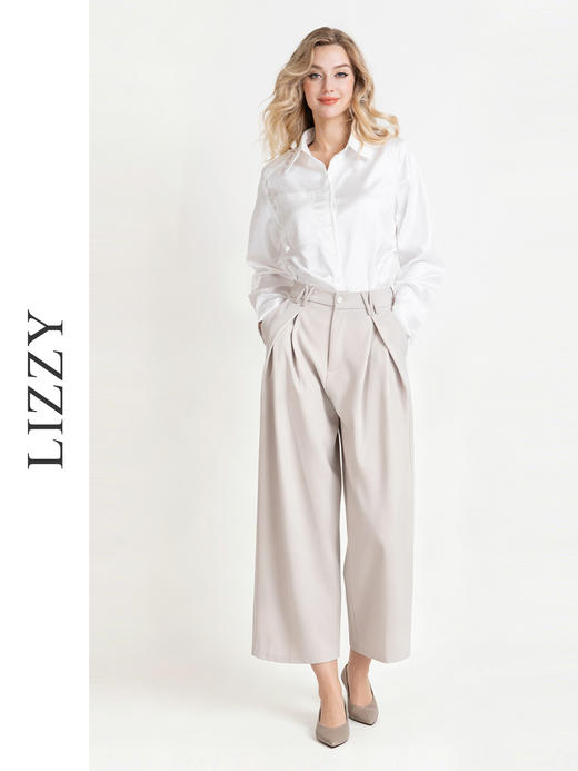 LIZZY 早秋时尚摩登翻领垫肩暗纹修身气质长袖衬衫7983 商品图3