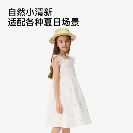 英氏儿童裙子女童纯棉透气连衣裙夏季背心方领休闲日常连衣裙新款 商品图3