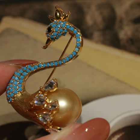 天鹅胸针一只，配大大大金珠14mm 商品图2