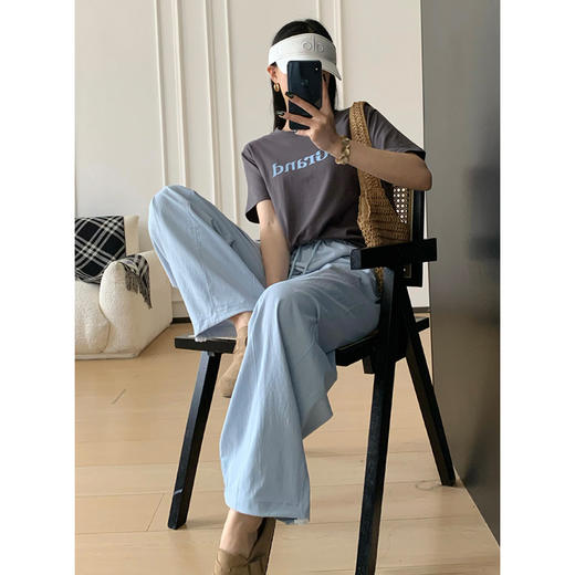 西遇刺绣速干运动裤女2026夏季新款高腰抽绳垂坠宽松阔腿休闲长裤SS060506 商品图4