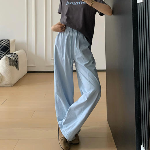 西遇刺绣速干运动裤女2026夏季新款高腰抽绳垂坠宽松阔腿休闲长裤SS060506 商品图2