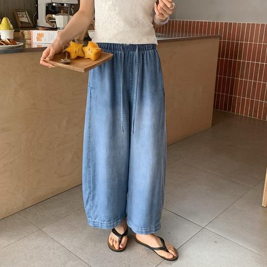 【爆款，预售5天内发货】【果冻软牛仔，天然纯天丝】【遮肉显瘦，时髦百搭】夏季新款女轻薄松弛感阔腿九分凉爽莱赛尔天丝牛仔气球裤 商品图0