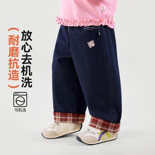 【防褪色】嘟嘟家女童牛仔裤秋装格子翻边女孩休闲裤儿童裤子童装C6CKZ042★ 商品图1