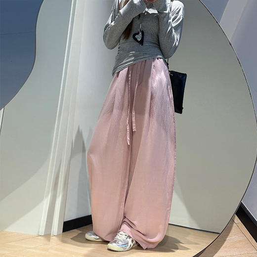 西遇莱赛尔天丝亚麻阔腿裤女2026夏季新款抽绳高腰宽松垂感弯刀裤SS060482 商品图1