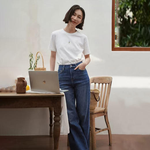 西遇浅蓝水洗阔腿牛仔裤女2026夏季新款莱赛尔复古宽松显瘦直筒裤SS060483 商品图3