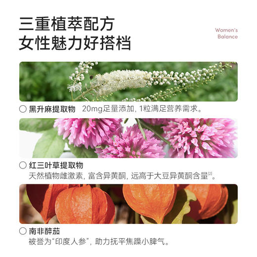me today Women's Balance 60s黑升麻红三叶草与南非醉茄40+女士平衡胶囊 60粒/瓶 商品图2