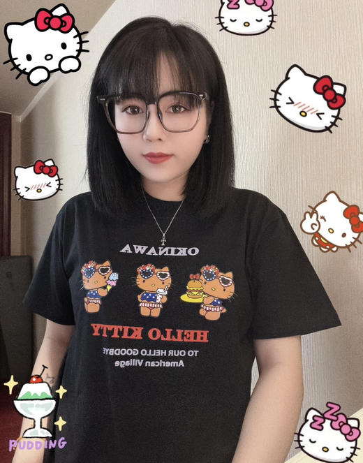 日单26冲绳美国村Kitty黑皮短袖T恤052703 商品图5