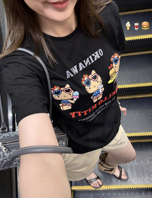 日单26冲绳美国村Kitty黑皮短袖T恤052703 商品图7