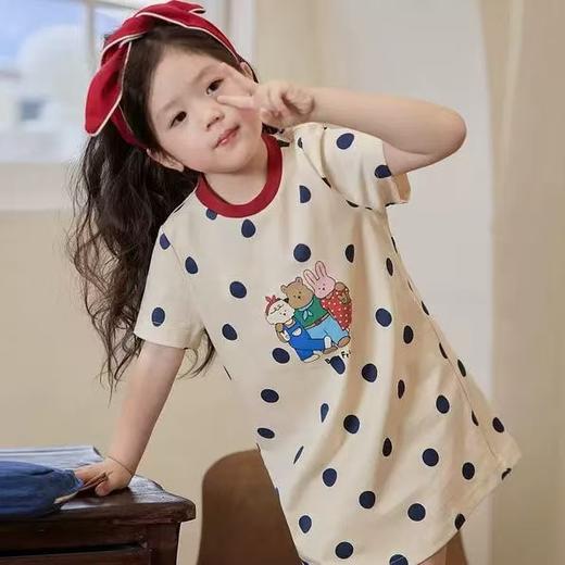 【卡通印花❗️宽松直筒】2026 夏季新款女童纯棉 T 恤连衣裙中小童卡通小熊印花宽松。xd★深秘心选 商品图1