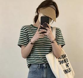 【超模君精选】塞纳河畔·条纹短袖 80-140斤可穿，四色可选，臻选棉+氨纶材质，透气舒爽，优雅文艺的短袖，真的好好看呀~