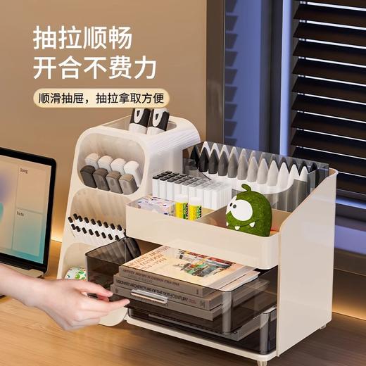 【分格分区 寻物更方便】一体式桌面文具收纳盒 抽屉式学生笔筒 书桌文具大容量置物架 多功能桌上笔筒 办公室杂物整理盒 商品图2