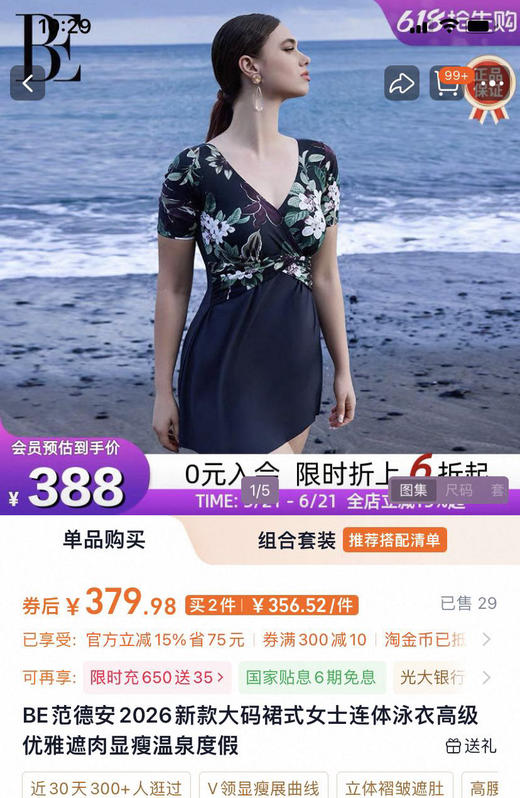 原单正品5款范德安女士连体泳衣061702 商品图11