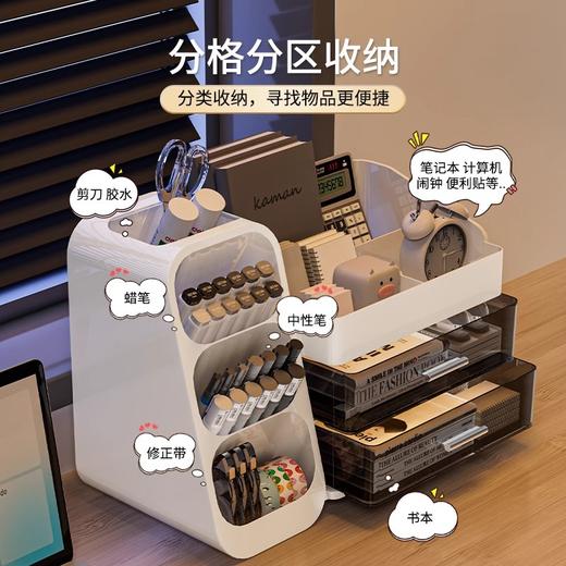 【分格分区 寻物更方便】一体式桌面文具收纳盒 抽屉式学生笔筒 书桌文具大容量置物架 多功能桌上笔筒 办公室杂物整理盒 商品图0