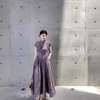 连衣裙合集-新中式国风扎染紫色镂空收腰旗袍连衣裙女V领背心连裙S-XXL 商品缩略图3
