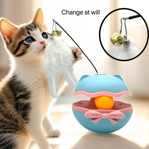 电动不倒翁猫咪玩具猫转盘逗猫棒解闷自嗨羽毛铃铛猫宠物玩具批发 商品图3
