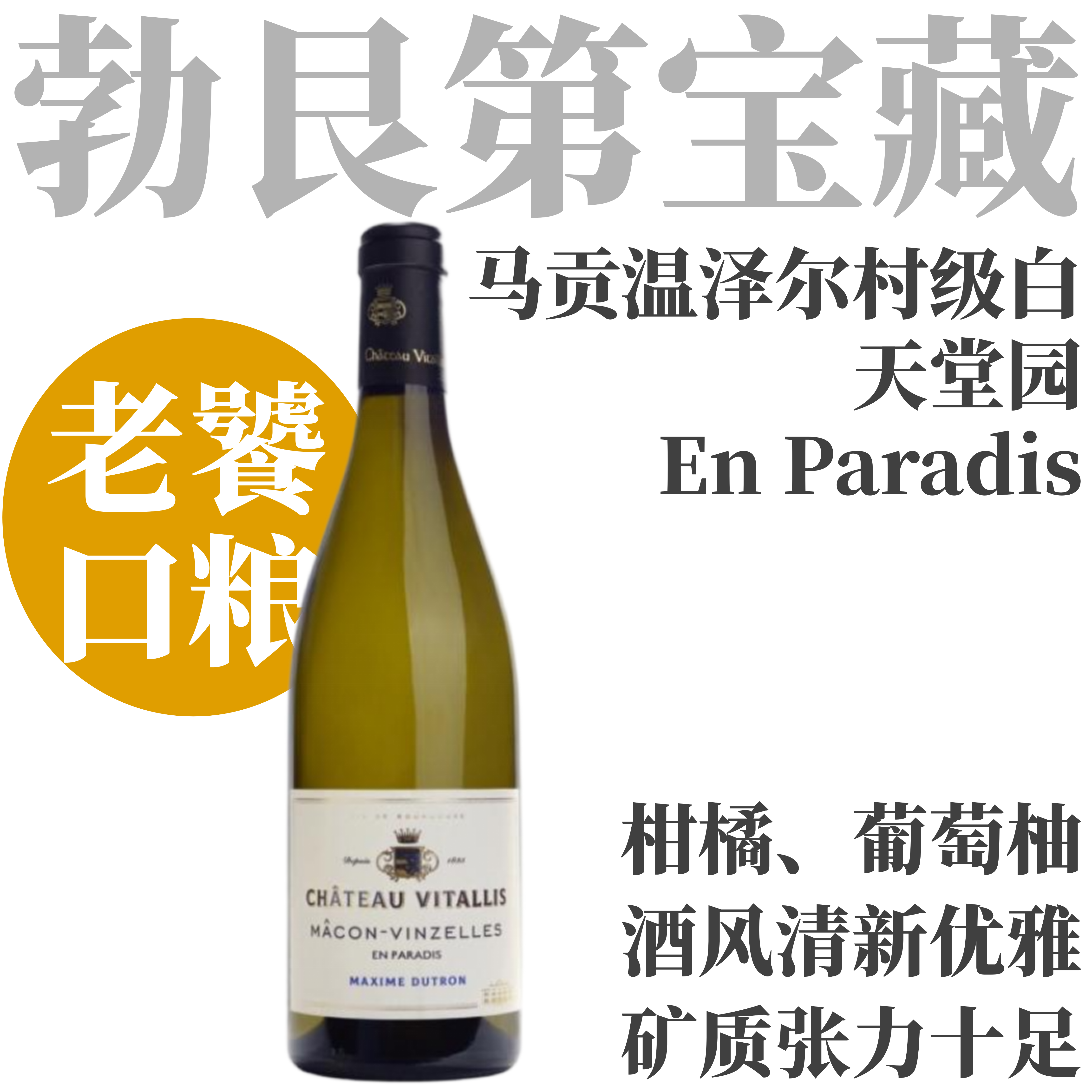 【TS90九十年老藤矿物感张力拉满】2024 维塔利斯酒庄马贡温泽尔“天堂园”干白  Château Vitallis Mâcon-Vinzelles "En Paradis"