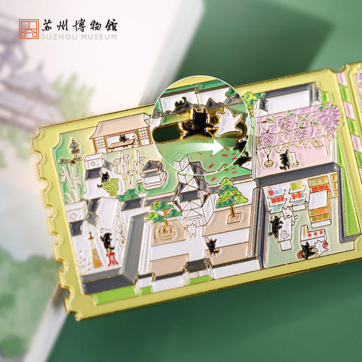 苏州博物馆 苏博揽胜图滑动冰箱贴么么黑可爱小黑猫趣味滑轨推拉互动创意纪念伴手礼 商品图3