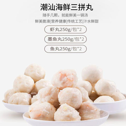 【嫩滑Q弹】浪响 海鲜丸子组合（墨斗丸250g*2包+鱼丸250g*2包+虾丸250g*2包） 鲜美脆滑营养健康 商品图0