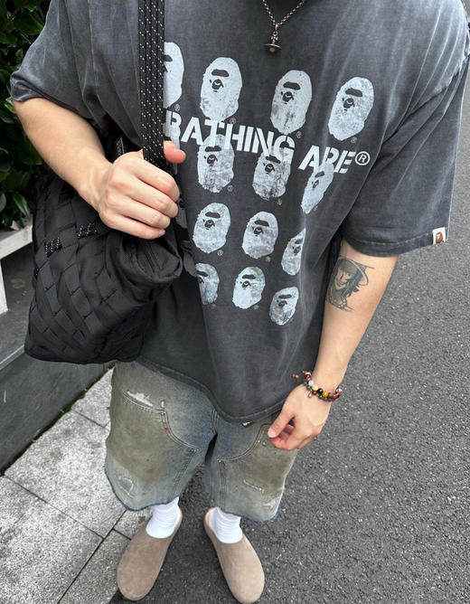 BAPE胸前满印洗水纯棉短袖T恤 商品图0