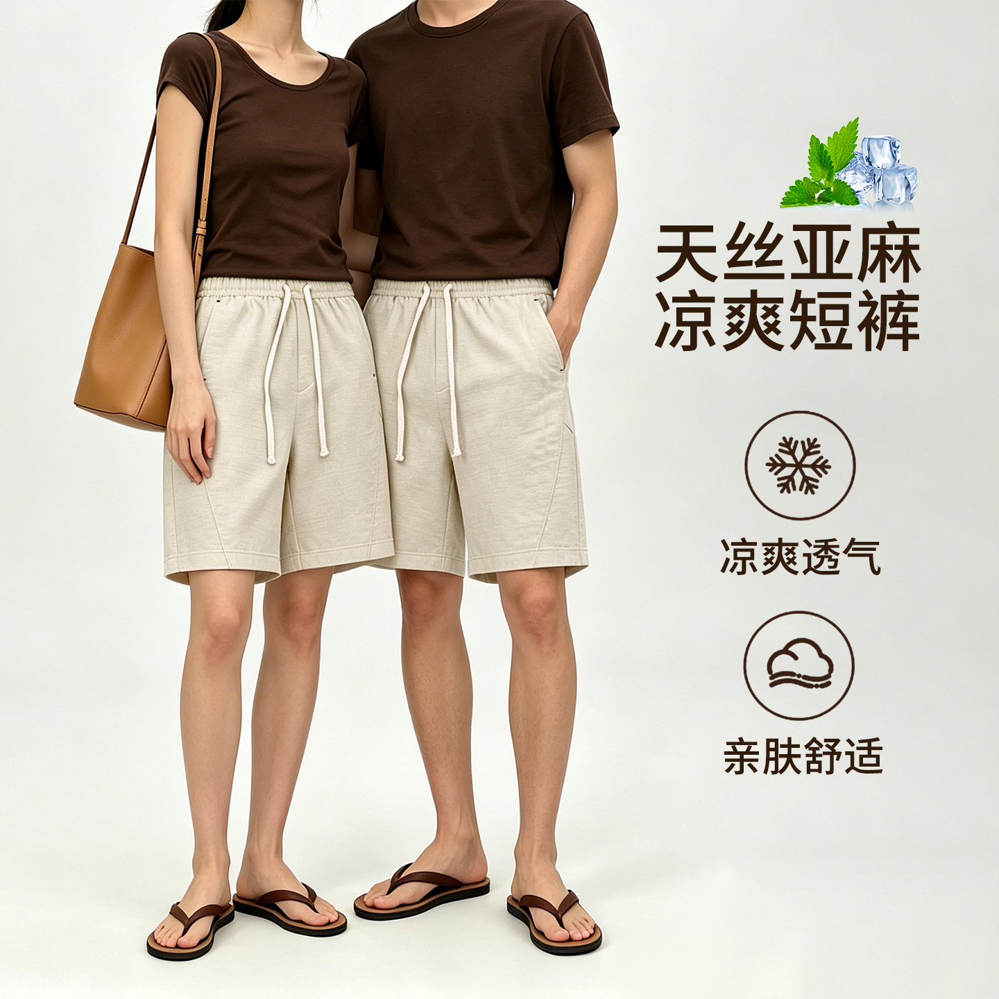 【天丝亚麻 轻薄透气 平整抗皱】MIVECION情侣款天丝亚麻五分裤