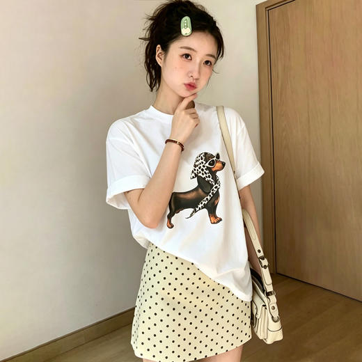 西遇韩系卡通小狗印花T恤女2026年夏季新款宽松圆领纯棉短袖上衣SS060525 商品图2