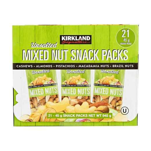 Costco 开市客 KIRKLAND 科克兰无盐综合坚果袋装 45g*21包 商品图0