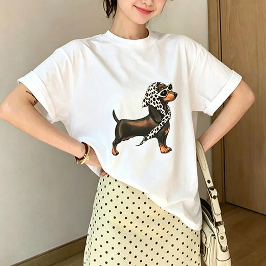 西遇韩系卡通小狗印花T恤女2026年夏季新款宽松圆领纯棉短袖上衣SS060525 商品图4