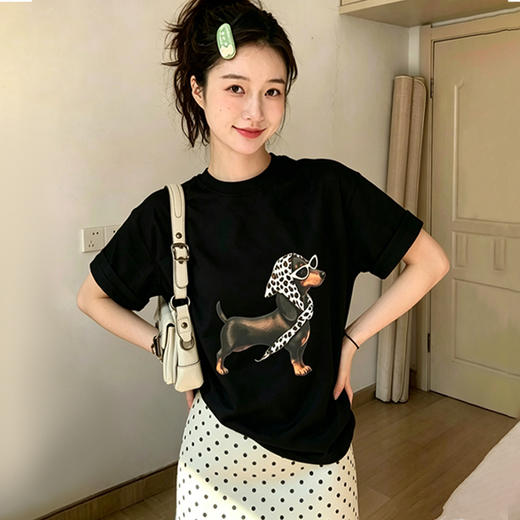 西遇韩系卡通小狗印花T恤女2026年夏季新款宽松圆领纯棉短袖上衣SS060525 商品图1