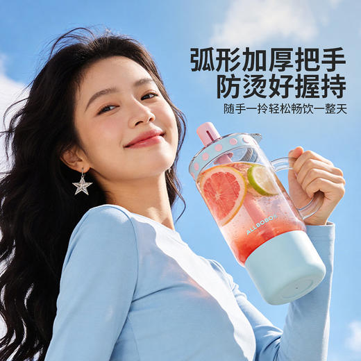 摩登主妇高硼硅玻璃杯带盖大容量夏日水杯女果汁杯高颜值吸管杯子 商品图1