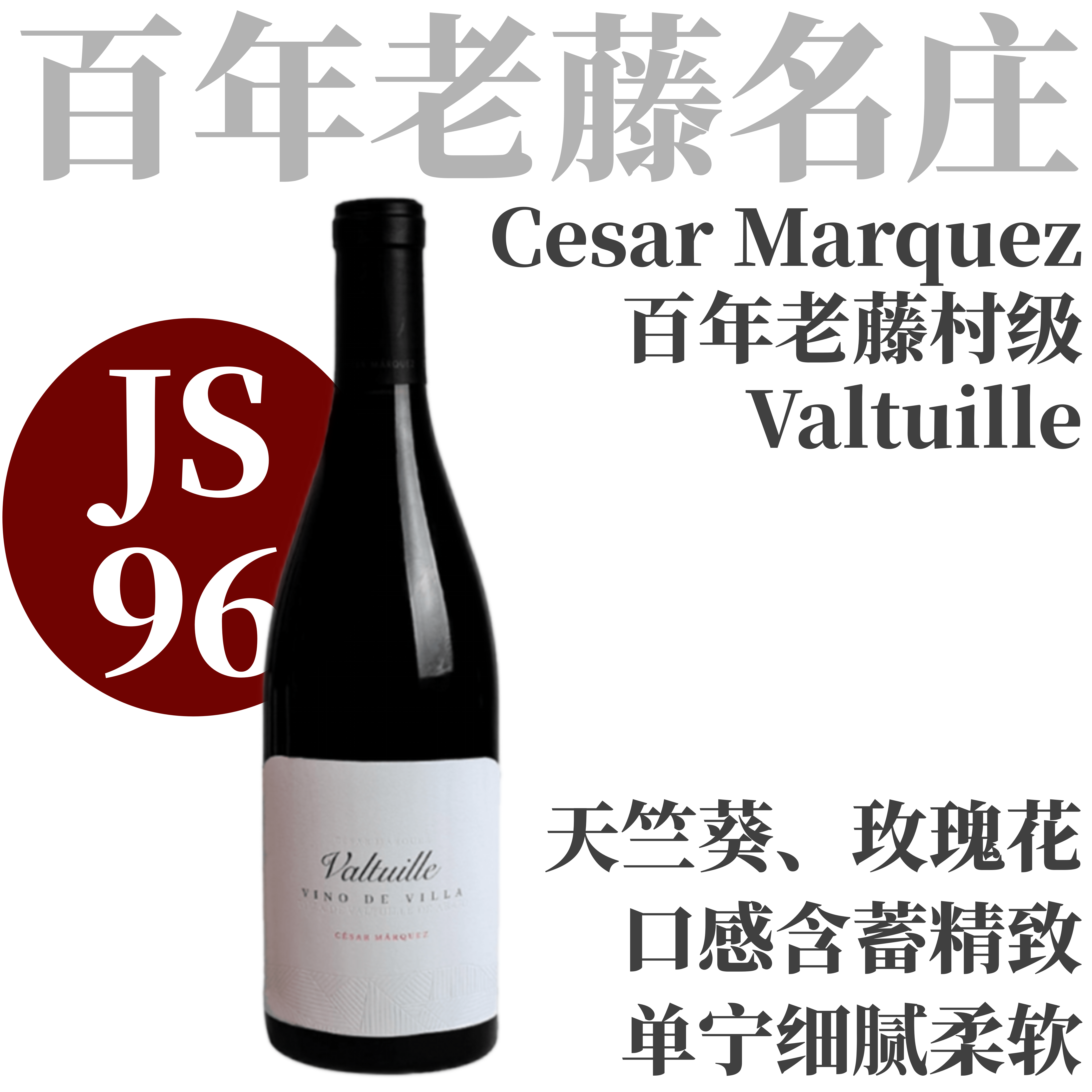 【JS96缠绵细腻百年老藤村级】2023 凯撒马尔克斯酒庄巴尔度因干红   Cesar Marquez Valtuille