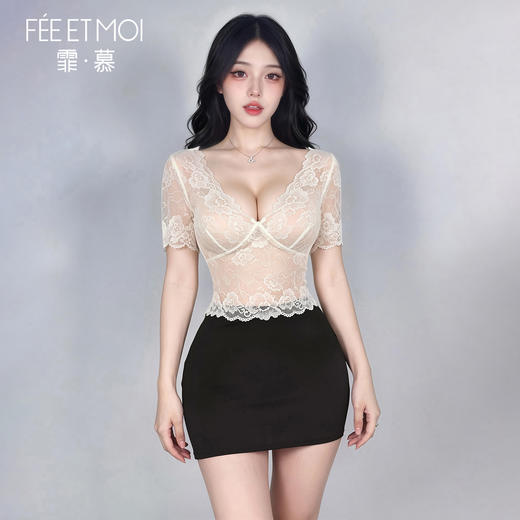 【情趣内衣】霏慕&谜姬 矜欲职场绑带蕾丝秘书套装F056 商品图3
