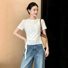 西遇假两件蕾丝吊带短袖T恤女2026夏季圆领侧边长飘带收腰上衣SS060550 商品缩略图4