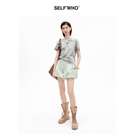 SELFWHO莱赛尔棉混纺仙人掌小狗印花短袖T恤女2026夏新款修身上衣 商品图2