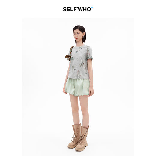 SELFWHO莱赛尔棉混纺仙人掌小狗印花短袖T恤女2026夏新款修身上衣 商品图1