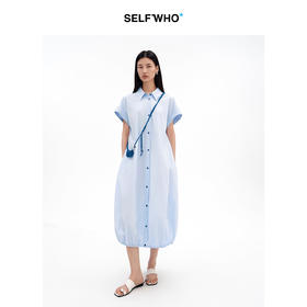 SELFWHO纯棉经典翻领衬衫连衣裙女2026夏季新款宽松通勤花苞长裙