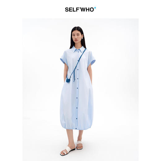 SELFWHO纯棉经典翻领衬衫连衣裙女2026夏季新款宽松通勤花苞长裙 商品图0