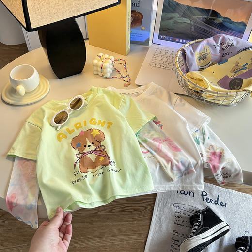 【一件搞定日常防晒❗️韩系 ins】儿童T恤休闲卡通夏季新款夏天防晒袖假两件女童短袖棉T上衣童装。xd★深秘心选 商品图1
