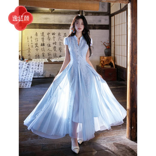 逸红颜《花织序》26夏新梦幻亮片蕾丝超大摆网纱插片提花连衣裙女 商品图2