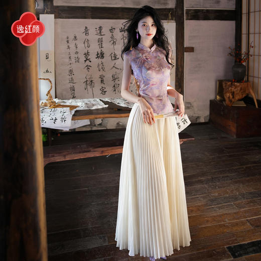 逸红颜《洛笙》26年夏新江南亭台织纹叠褶流苏真丝旗袍中式上衣女 商品图0