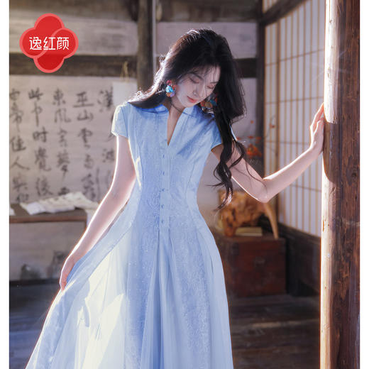 逸红颜《花织序》26夏新梦幻亮片蕾丝超大摆网纱插片提花连衣裙女 商品图0