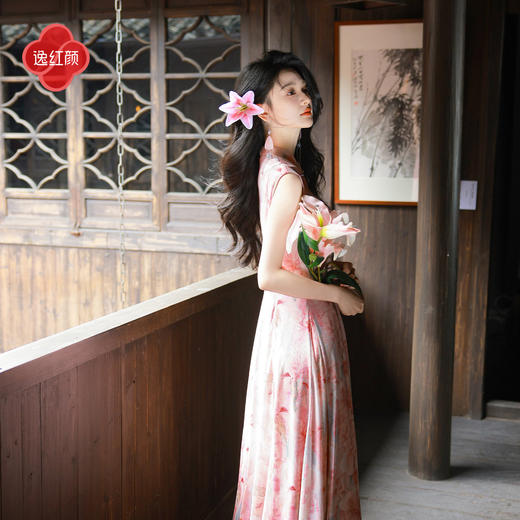 逸红颜《雾生鸢》26年夏新款晕染鸢尾花弹力网纱插片大摆旗袍裙女 商品图3