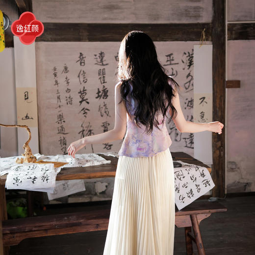 逸红颜《洛笙》26年夏新江南亭台织纹叠褶流苏真丝旗袍中式上衣女 商品图3