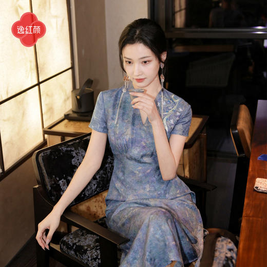 逸红颜《兰汐》26年夏新款晕染人丝亚麻铃兰刺绣钉珠国风连衣裙女 商品图3