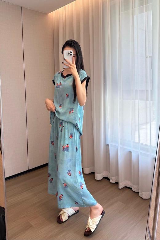 【清仓 真丝般体感】居家外出两穿 | 新中式棉绸睡衣/家居服 国风印花 夏日宽松轻薄居家服饰套装 5色入 商品图4