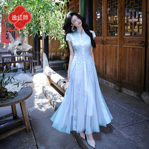 逸红颜《花织序》26夏新梦幻亮片蕾丝超大摆网纱插片提花连衣裙女 商品图1
