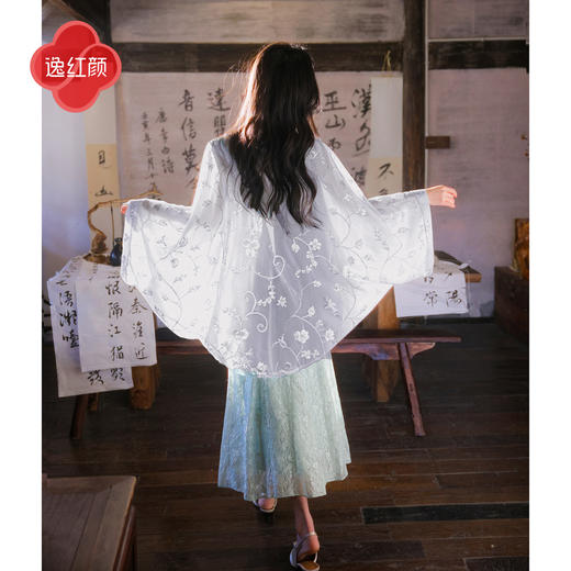逸红颜《荞雪》26年夏新朦胧感刺绣蕾丝花边新中式半透纱质披肩女 商品图3