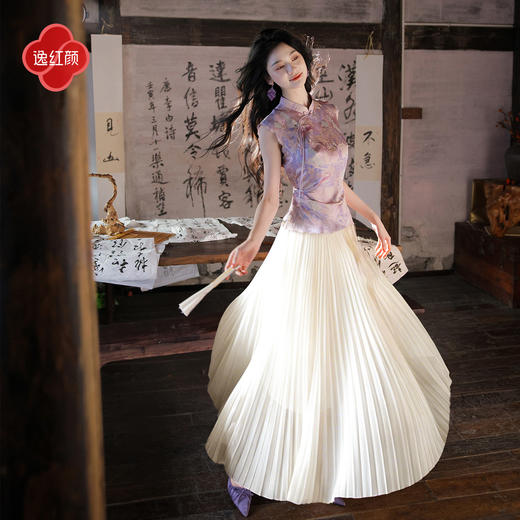 逸红颜《洛笙》26年夏新江南亭台织纹叠褶流苏真丝旗袍中式上衣女 商品图1