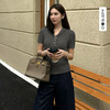西遇莱赛尔亚麻针织短袖T恤女2026夏季新款polo领三粒扣弹力上衣SS060562 商品缩略图0